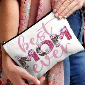 Best MOM Ever Canvas Zippered Makeup Cosmetic Pouch